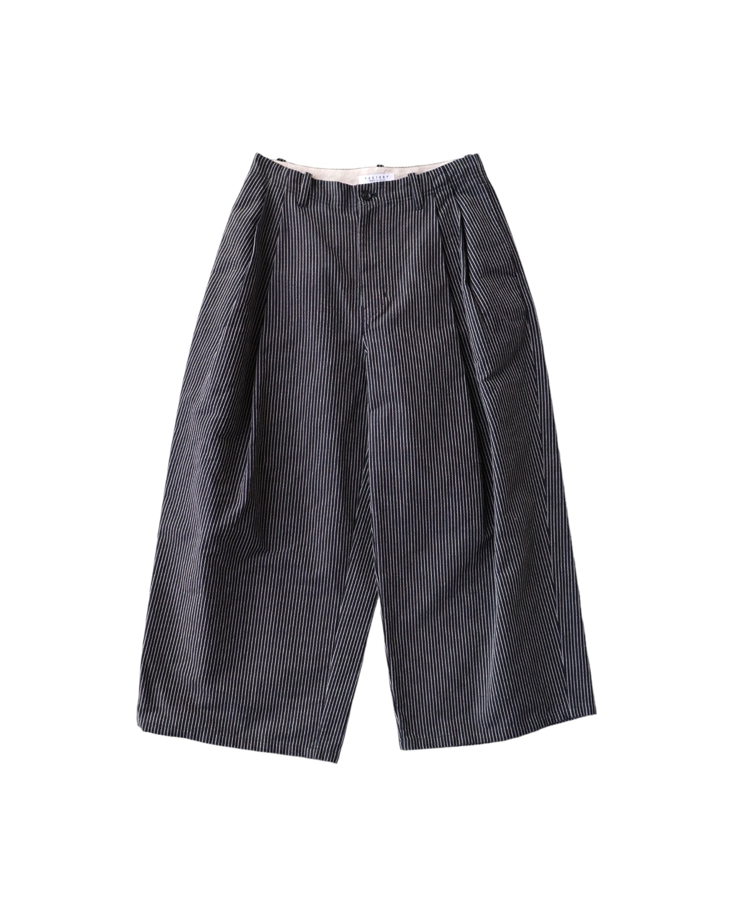 綿起毛×ストライプ タックワイドパンツ