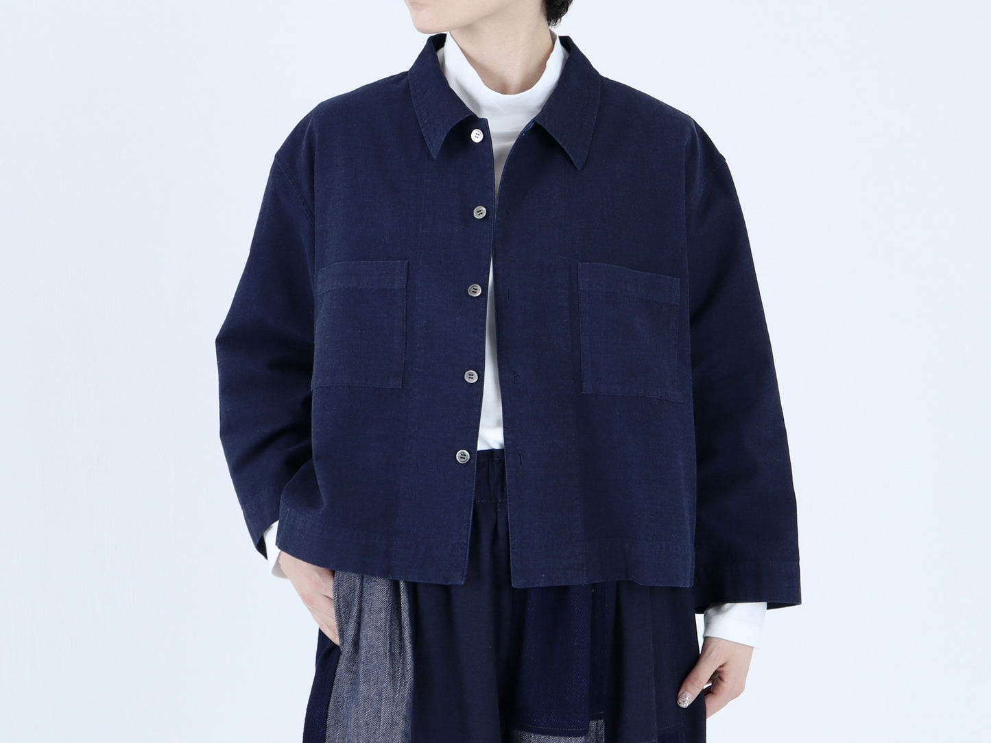 綿藍染 ボックスショートシャツ