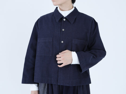 綿藍染 ボックスショートシャツ