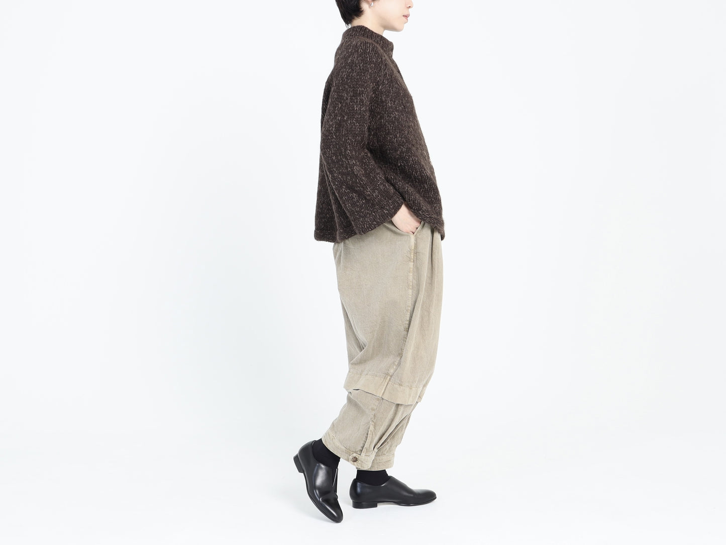 綿麻デニム タックプリーツパンツ