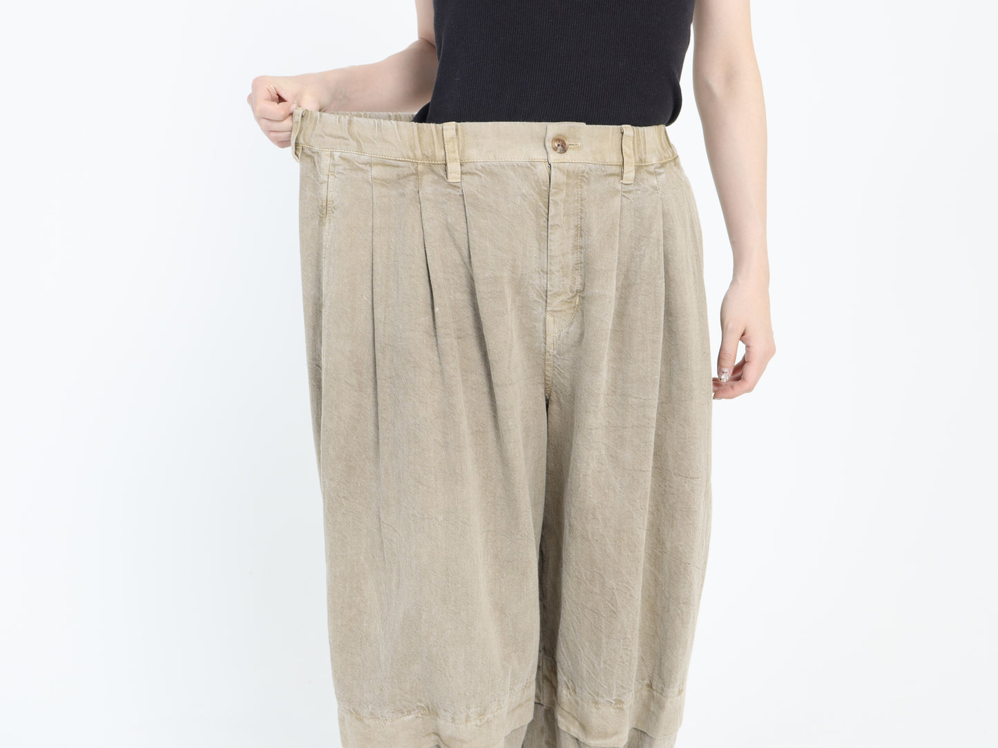 綿麻デニム タックプリーツパンツ