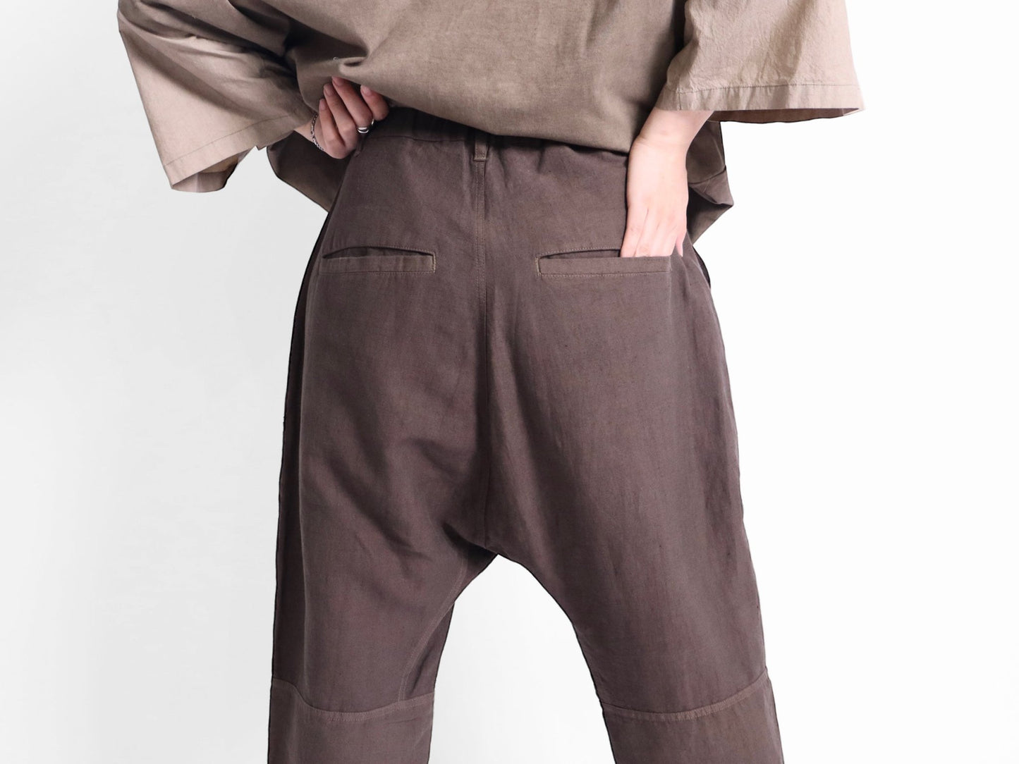 綿麻朱子織 サルエルクロップドパンツ