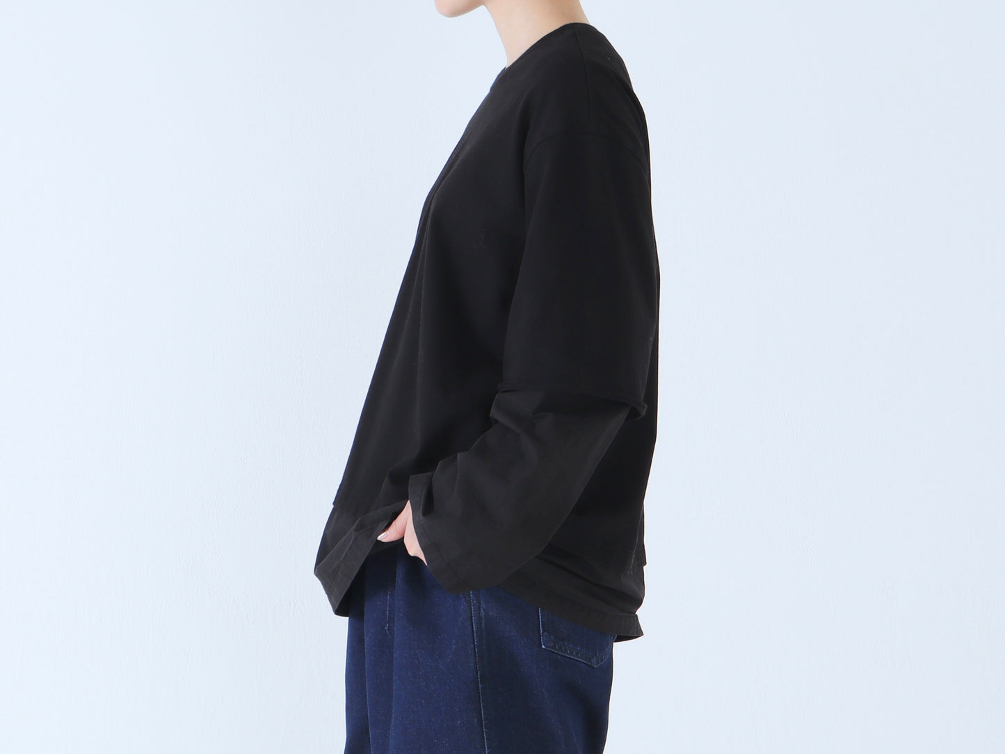 【NEW】綿カットソー×綿近江晒 レイヤードトレーナー