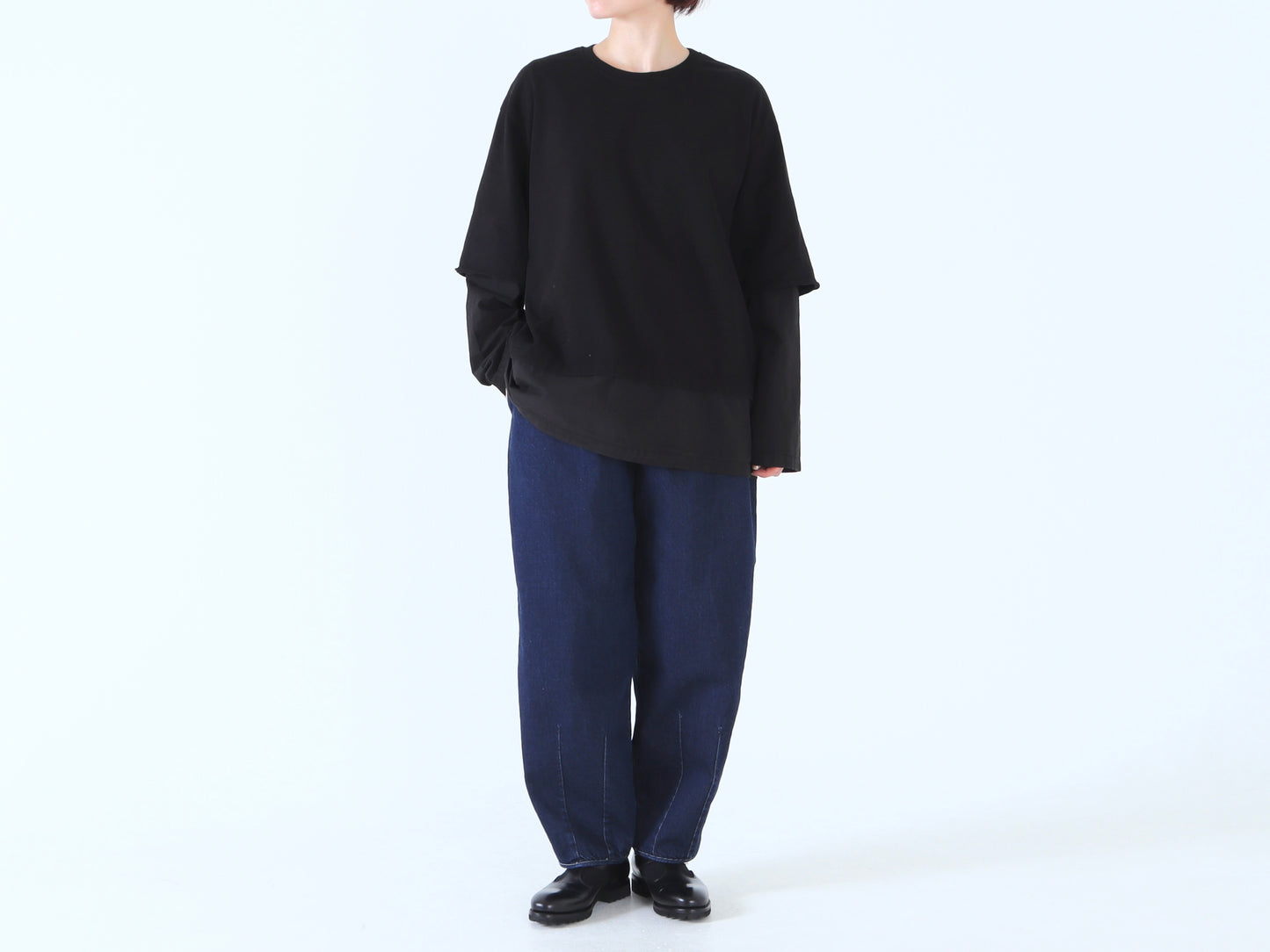 【NEW】綿カットソー×綿近江晒 レイヤードトレーナー