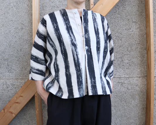 綿麻 黒ストライプ プルオーバードルマンブラウス