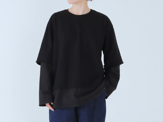 25AW｜T-01｜綿カットソー×綿近江晒　レイヤードトレーナー