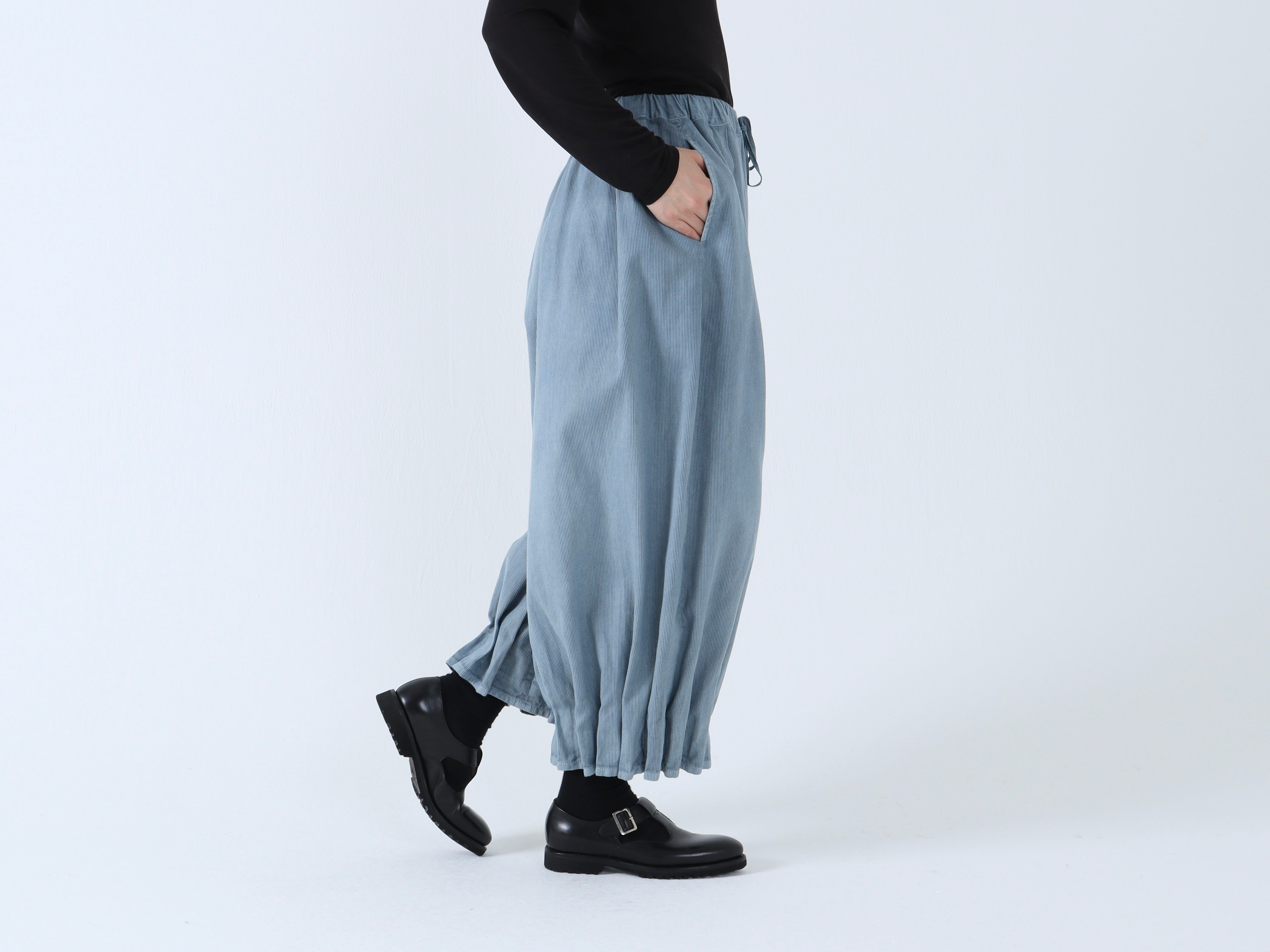 日本製 Mximilian マキシミリアン コットンサルエルパンツ MULTI STRIPED DOBBY CHINO BELTED HIGH WAIST PANTS(XS Navy
