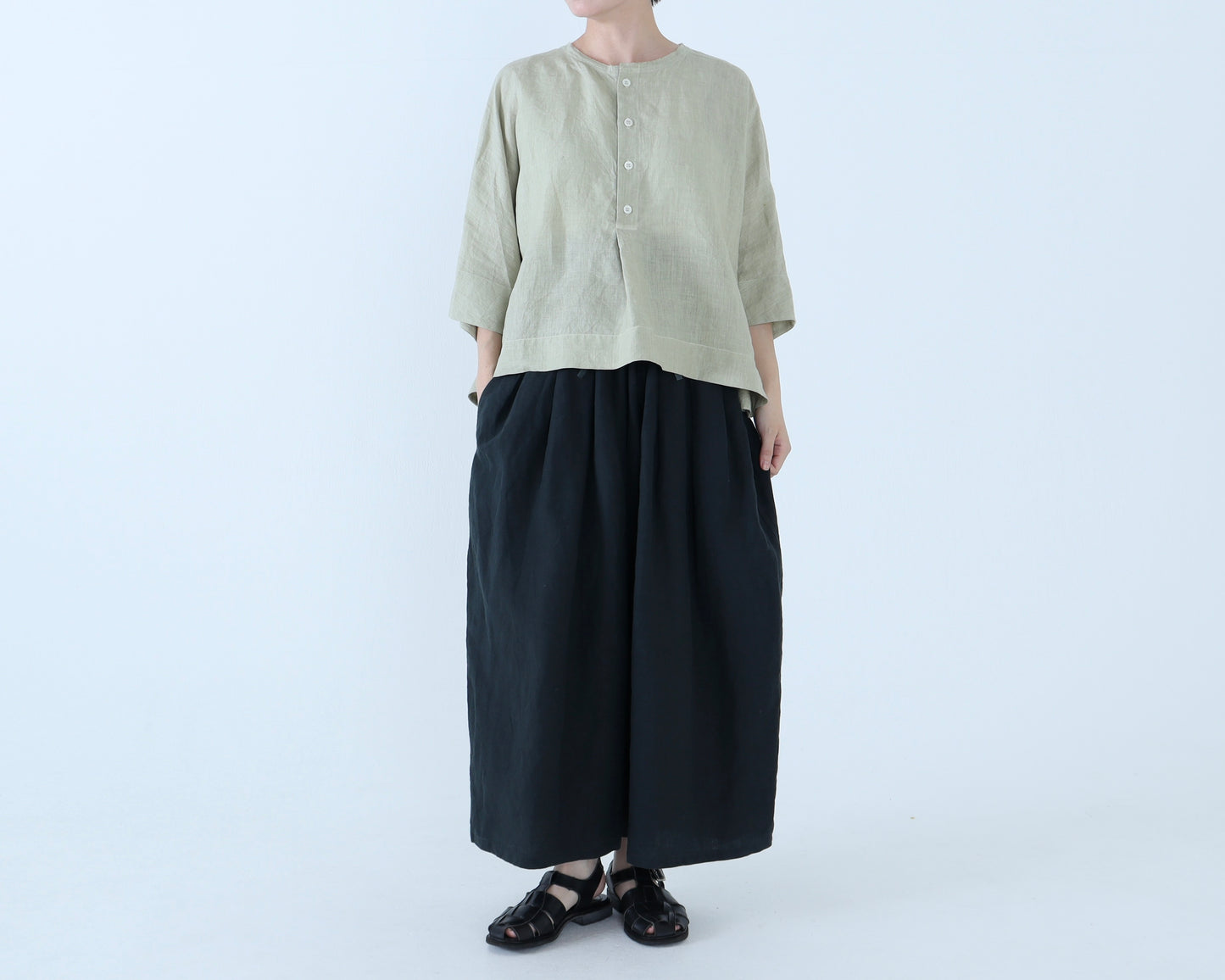 【NEW】アイリッシュリネン シワ加工 プルオーバードルマンブラウス