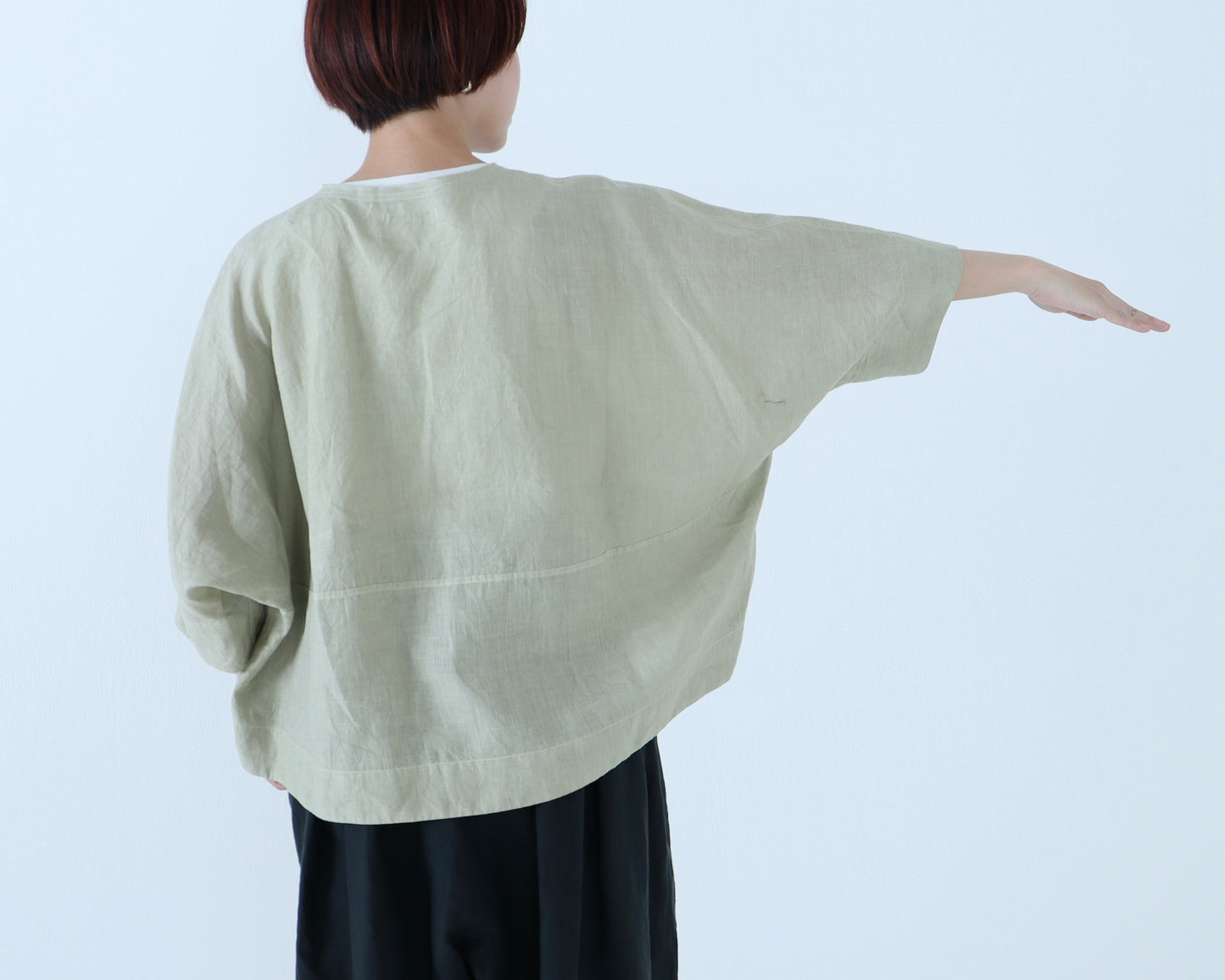 【NEW】アイリッシュリネン シワ加工 プルオーバードルマンブラウス