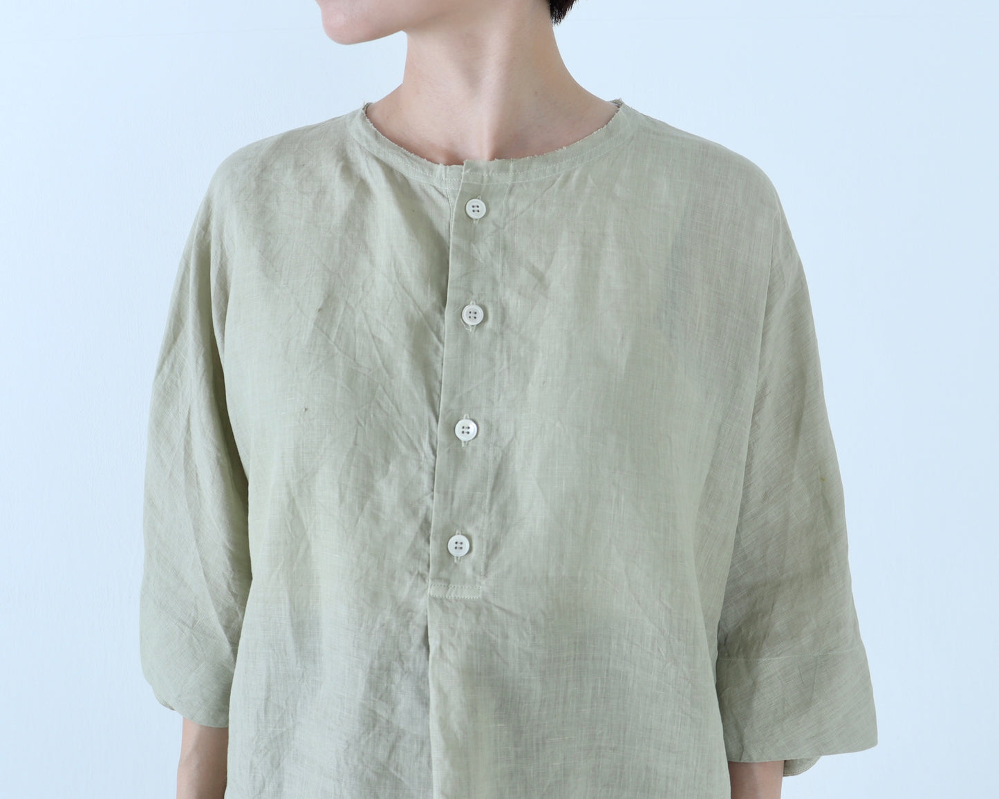 【NEW】アイリッシュリネン シワ加工 プルオーバードルマンブラウス