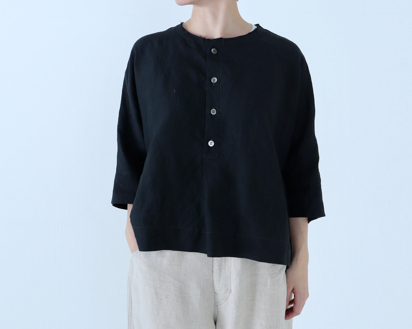 【NEW】アイリッシュリネン シワ加工 プルオーバードルマンブラウス