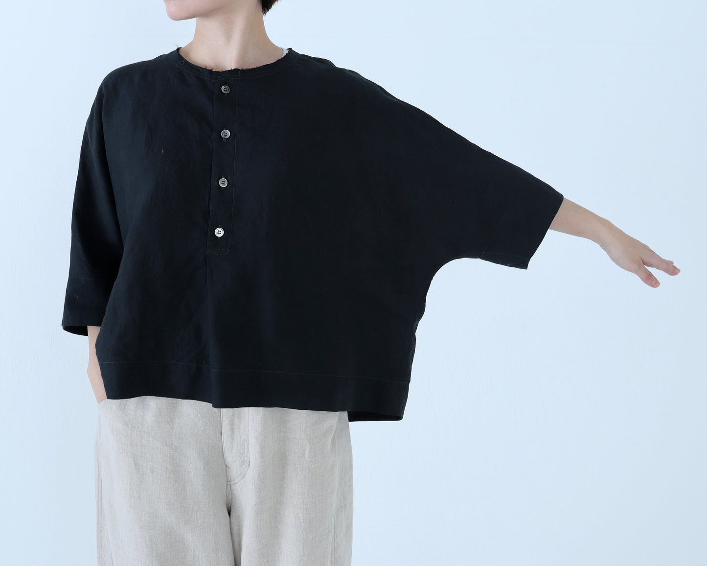 【NEW】アイリッシュリネン シワ加工 プルオーバードルマンブラウス