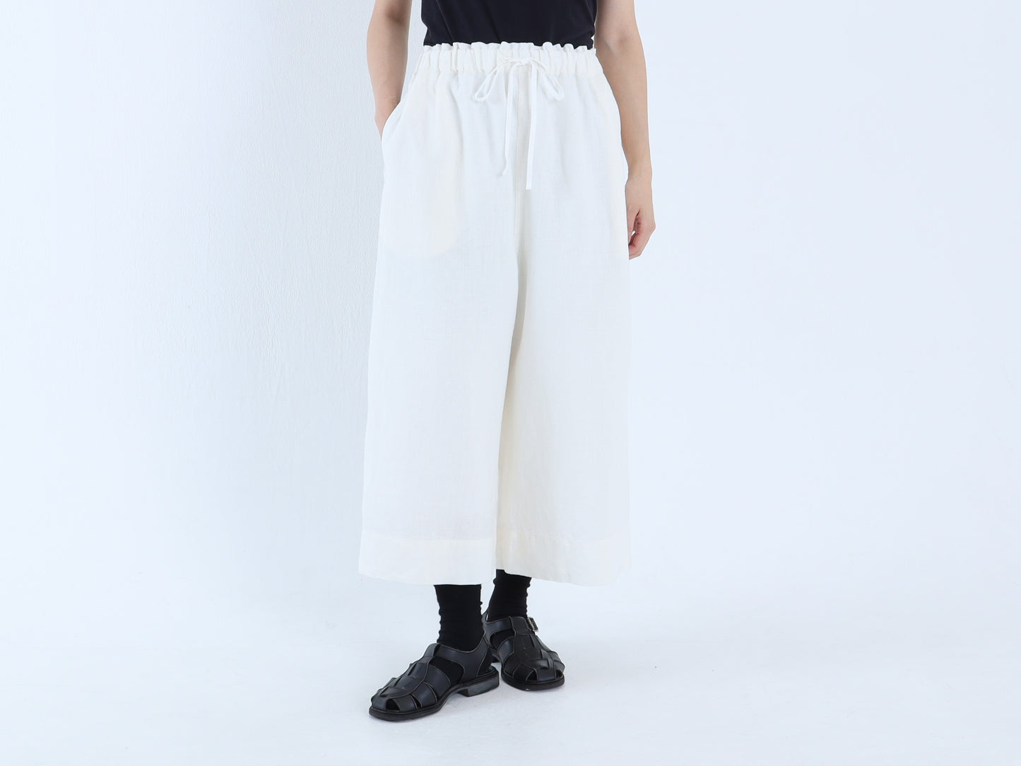 アイリッシュリネン ワイドゴムパンツ
