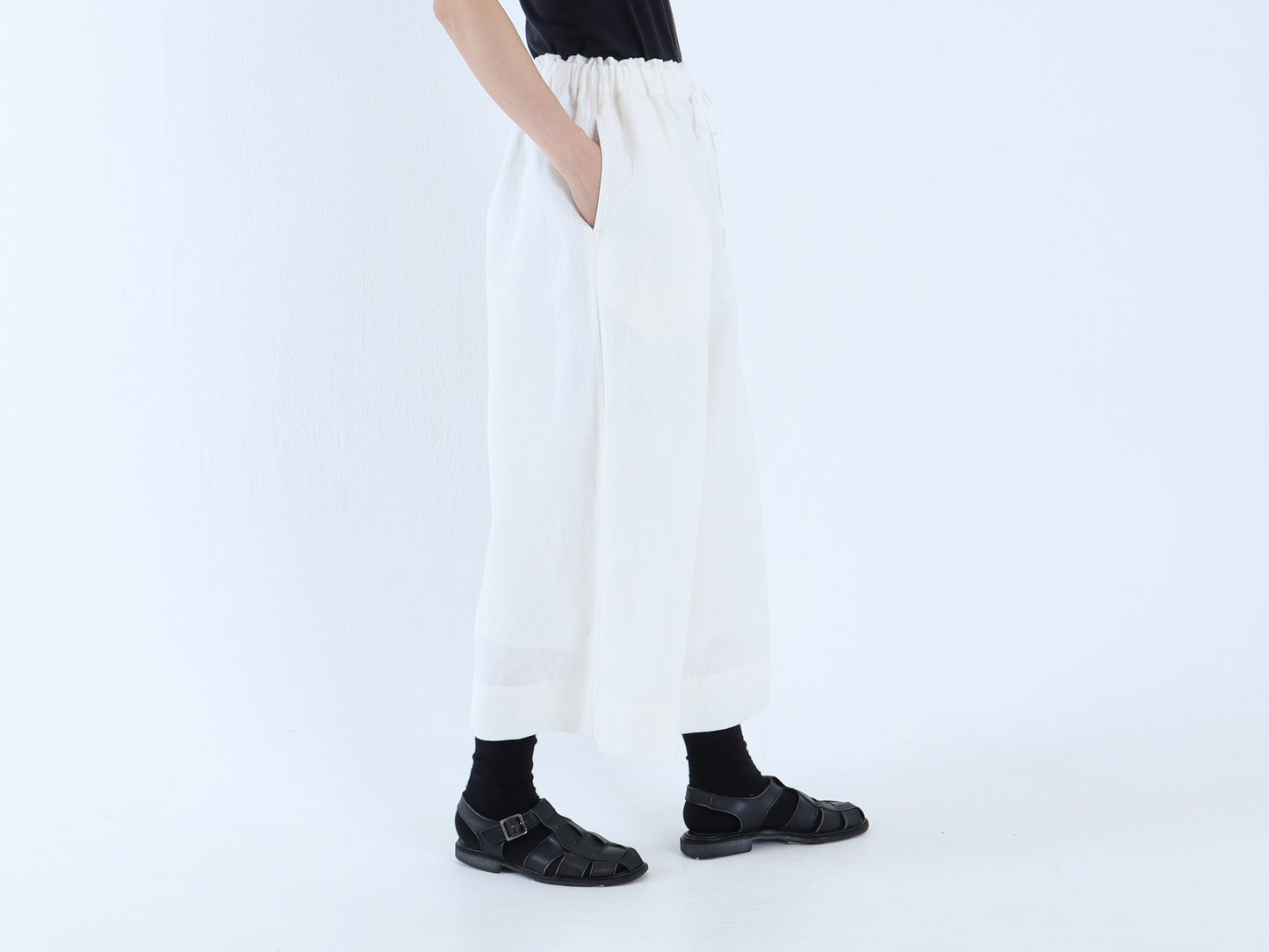 アイリッシュリネン ワイドゴムパンツ