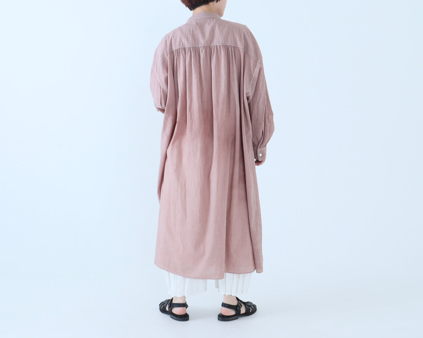 綿ローン ギャザーシャツワンピース
