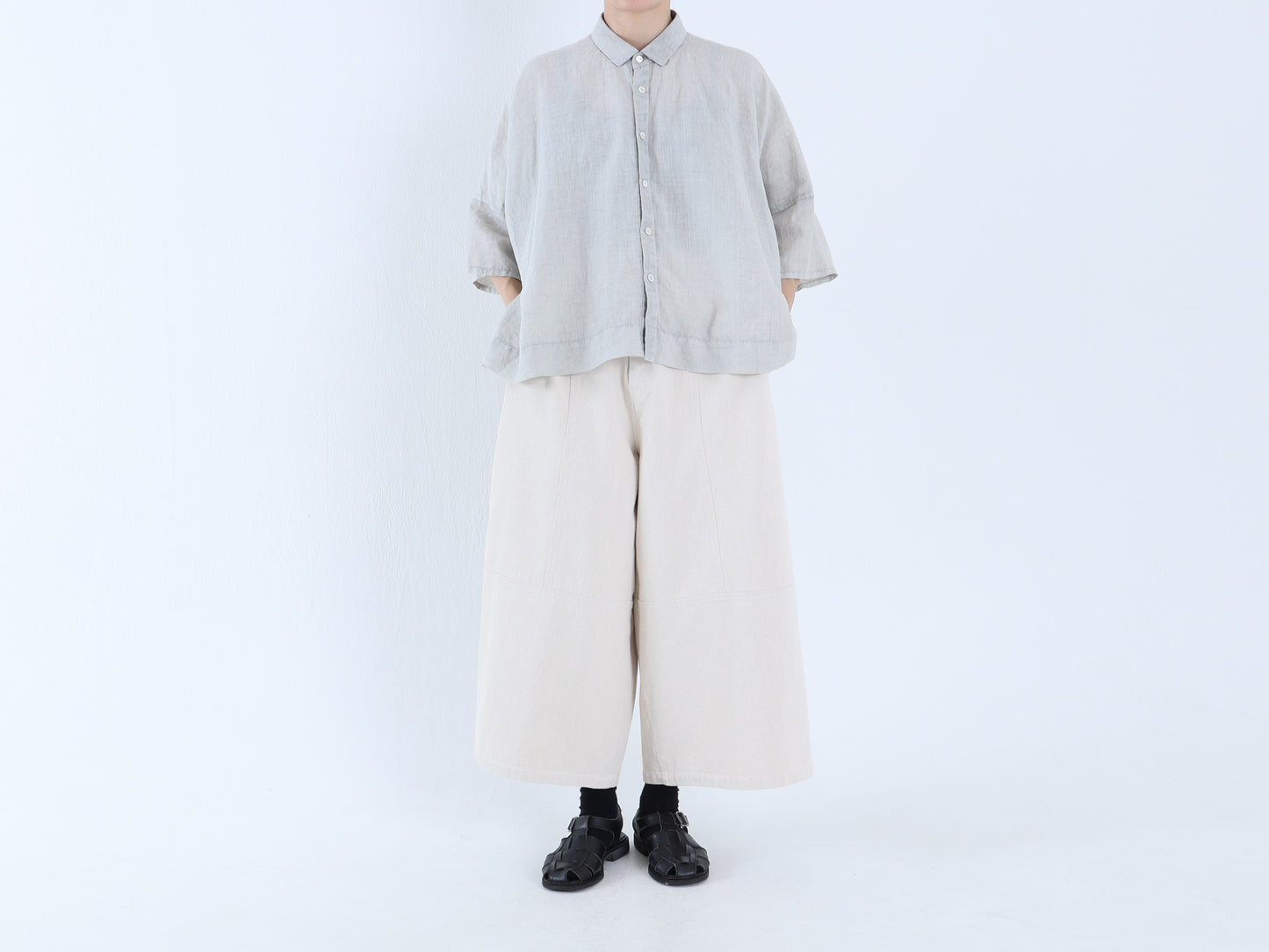 アイリッシュリネン シワ加工 カジュアル半袖シャツ