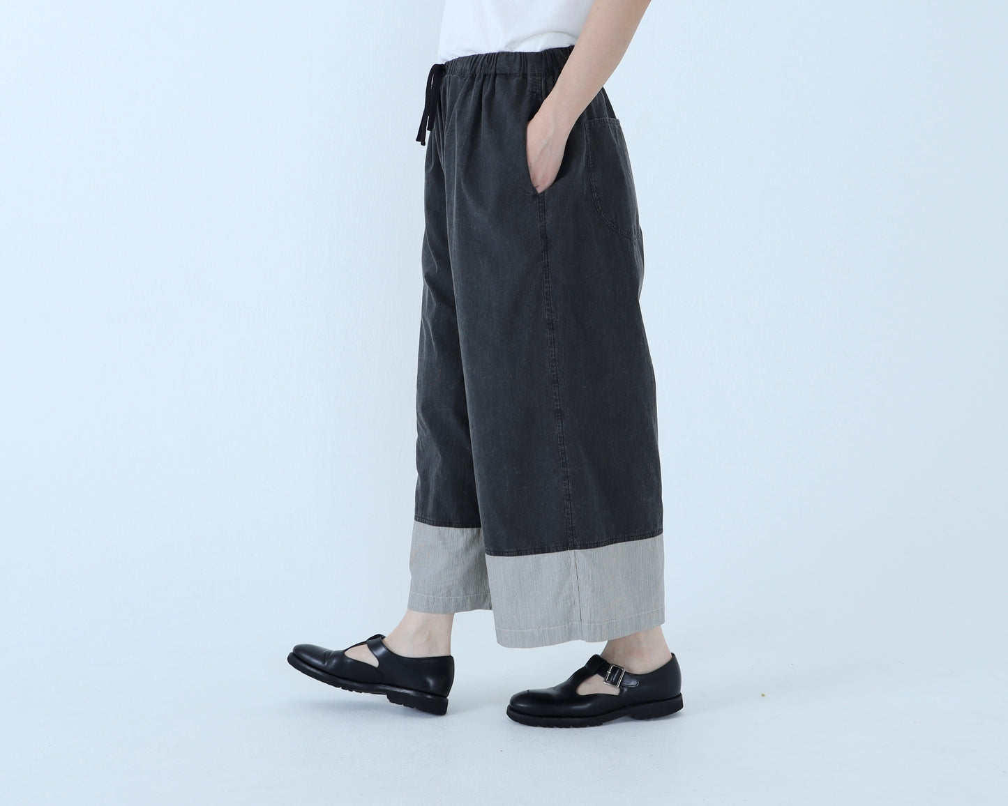 【NEW】綿ピンストライプ バイカラーワイドパンツ