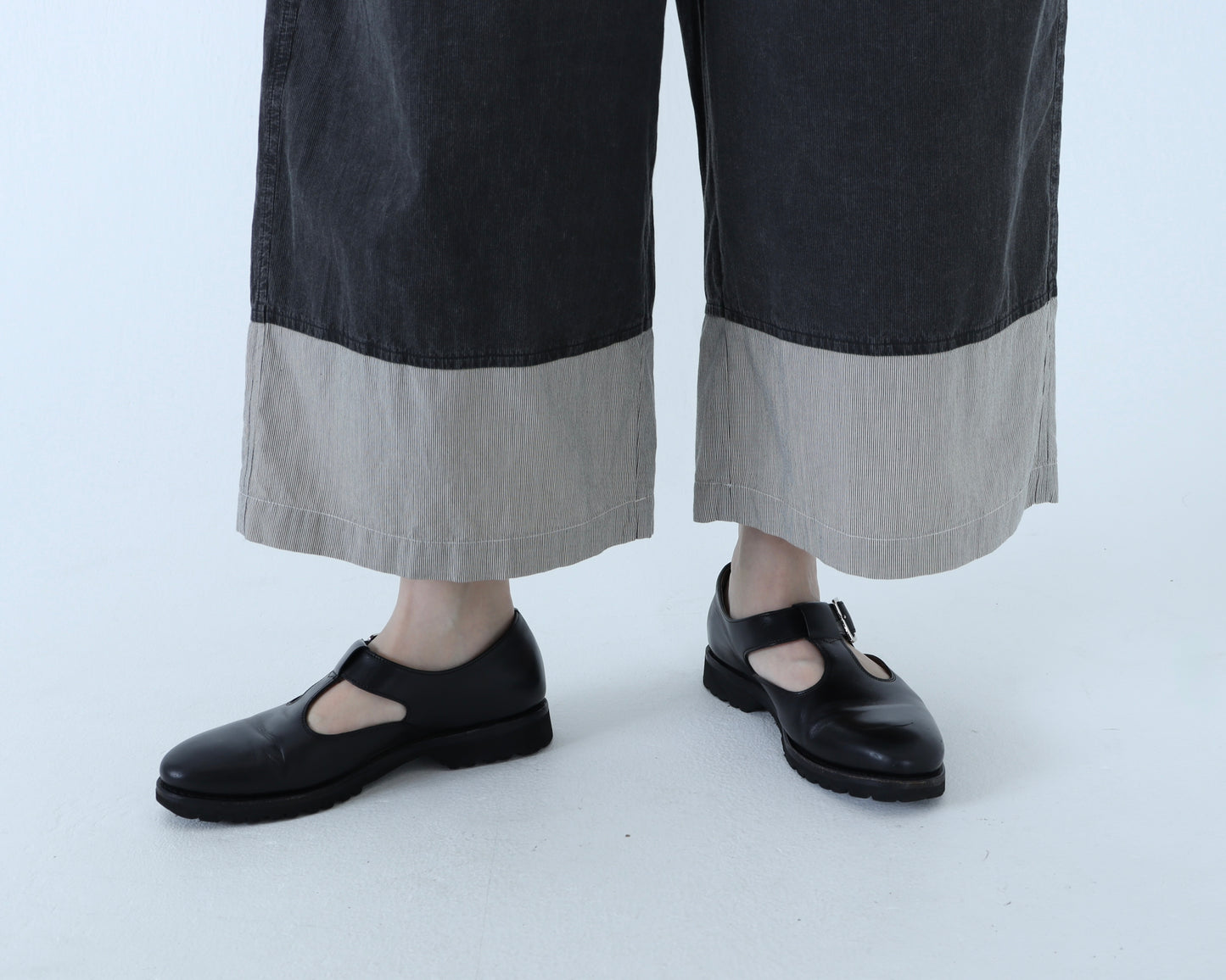 【NEW】綿ピンストライプ バイカラーワイドパンツ