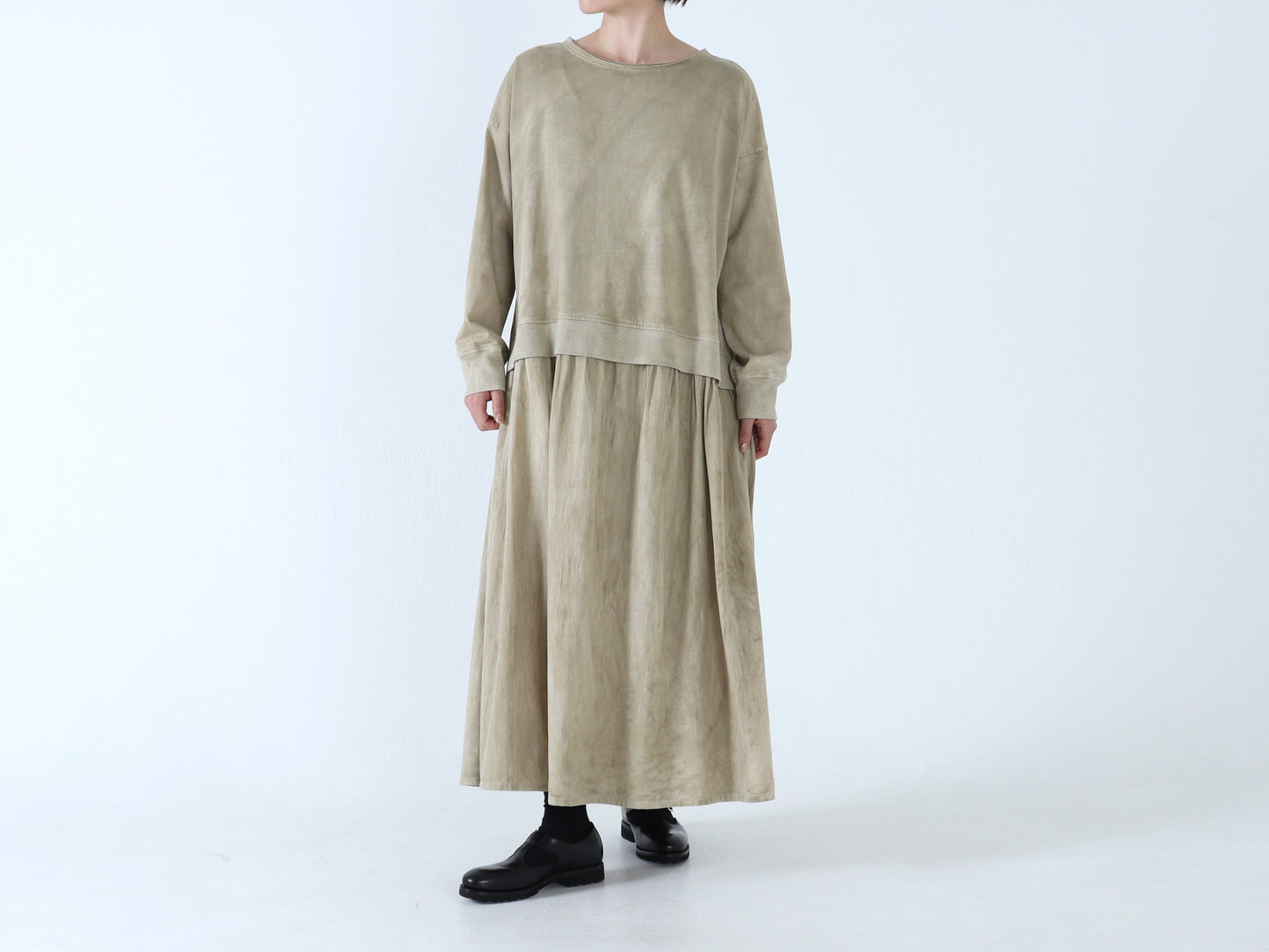 綿カットソー×綿40/2 ドッキングワンピース