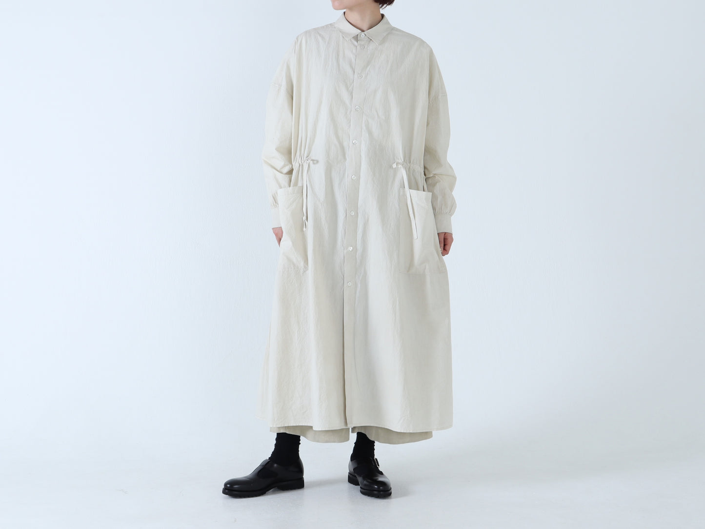 綿近江晒 ロングシャツワンピース