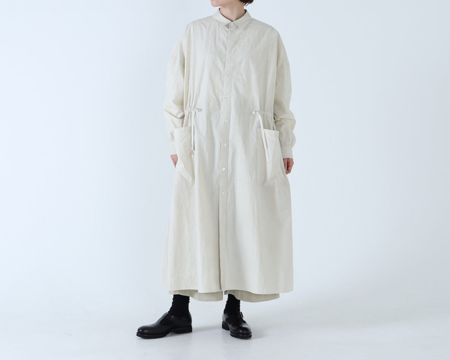 綿近江晒 ロングシャツワンピース