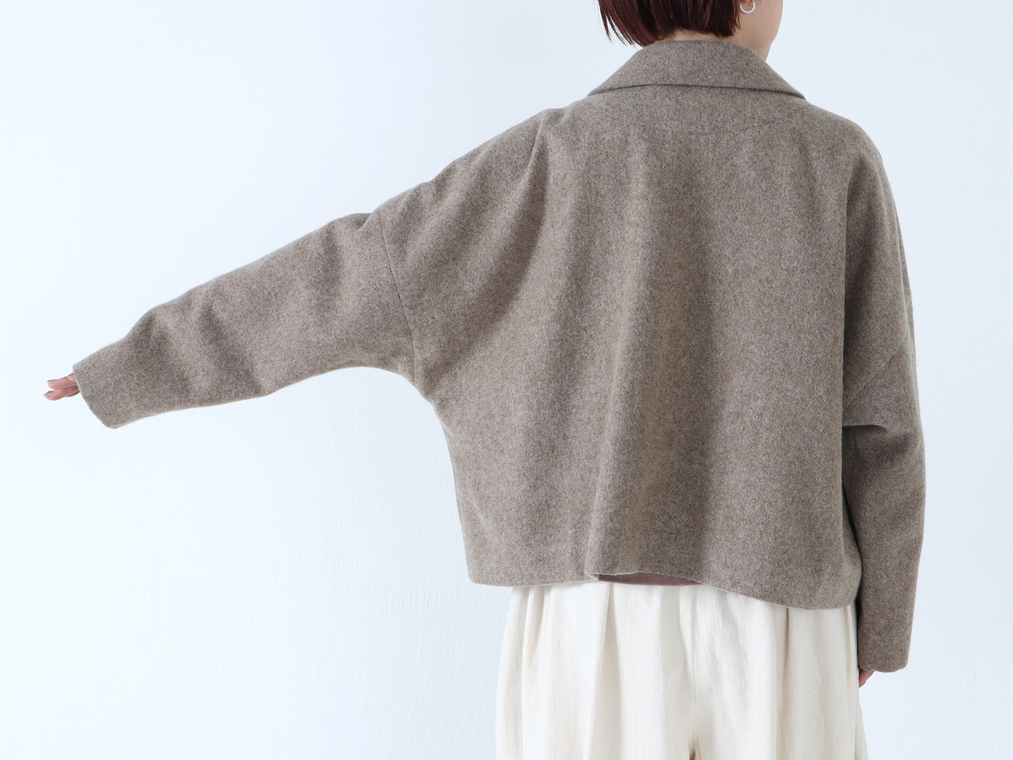 【NEW】ウールやぶれ織 ドルマンショートコート