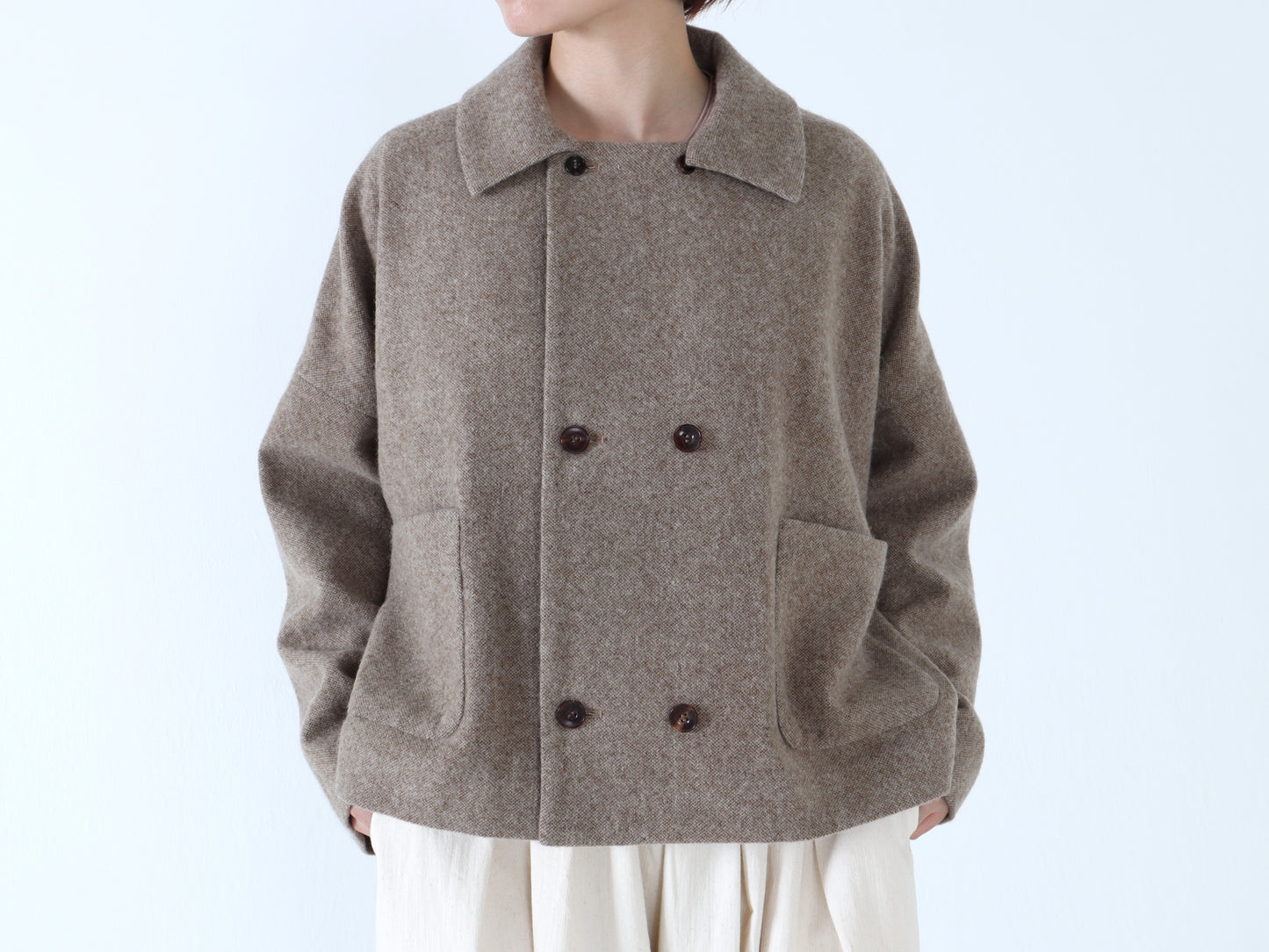 【NEW】ウールやぶれ織 ドルマンショートコート