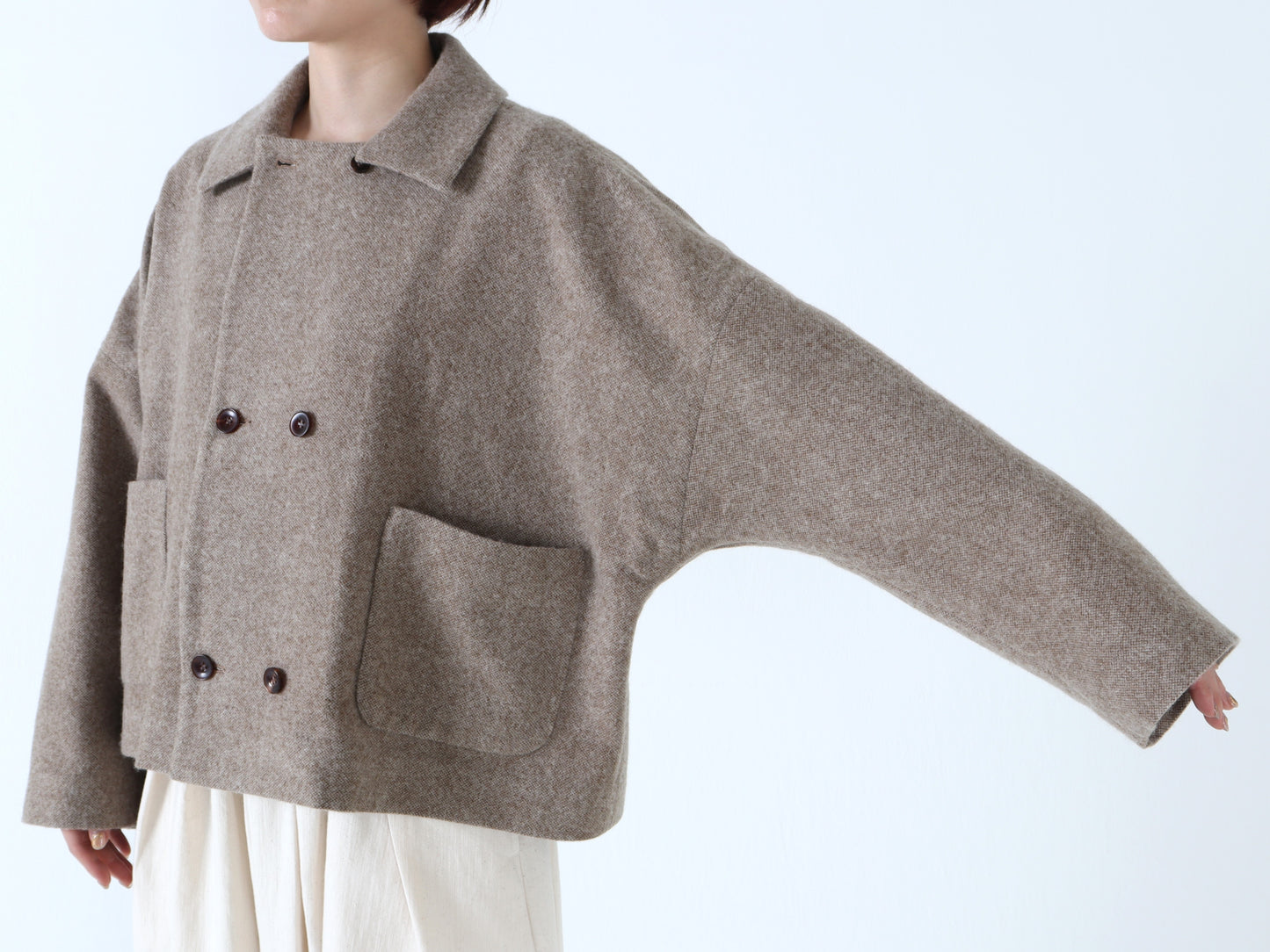 【NEW】ウールやぶれ織 ドルマンショートコート
