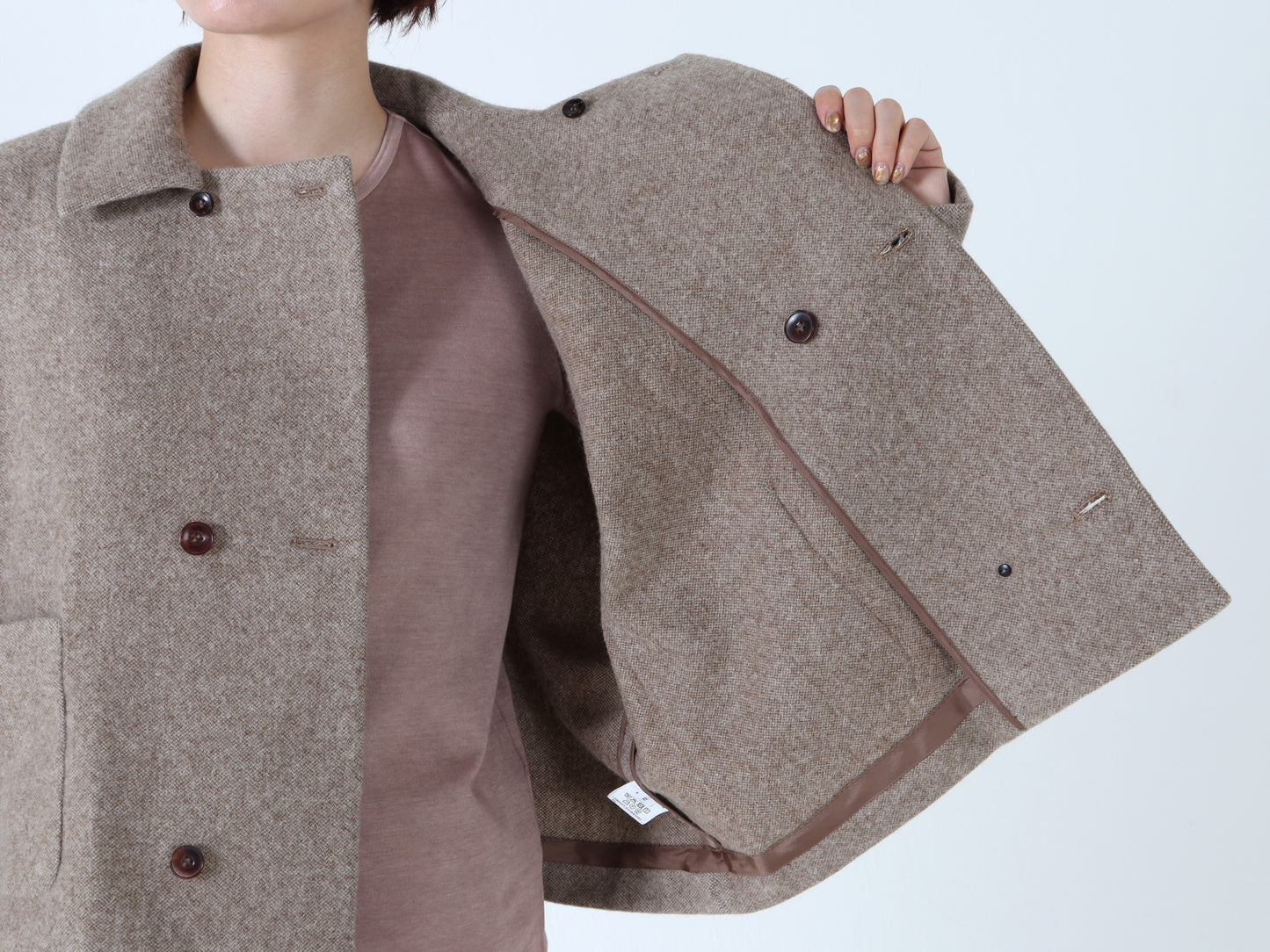 【NEW】ウールやぶれ織 ドルマンショートコート