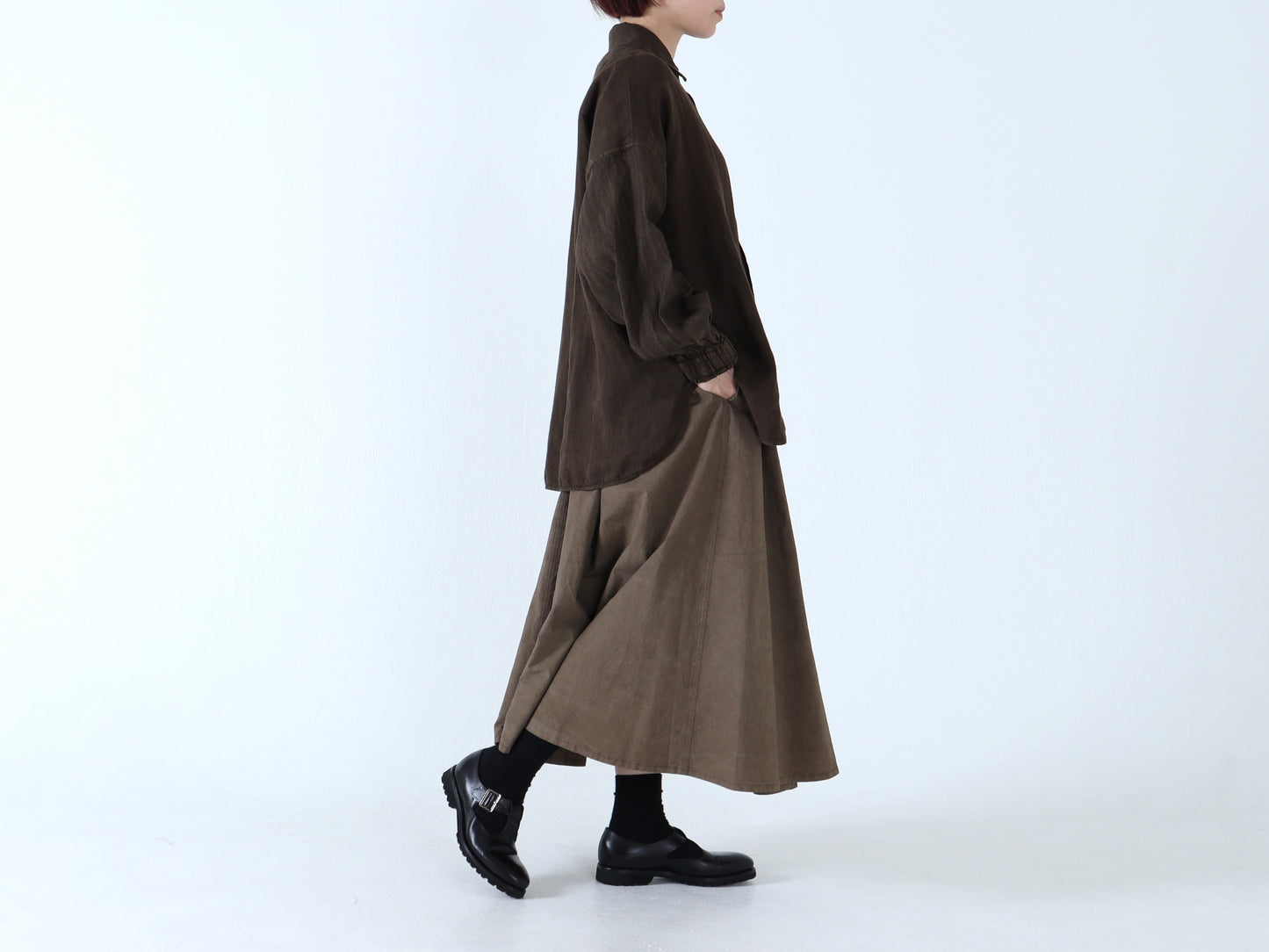 綿麻Wガーゼ×綿麻 バルーンスリーブシャツ