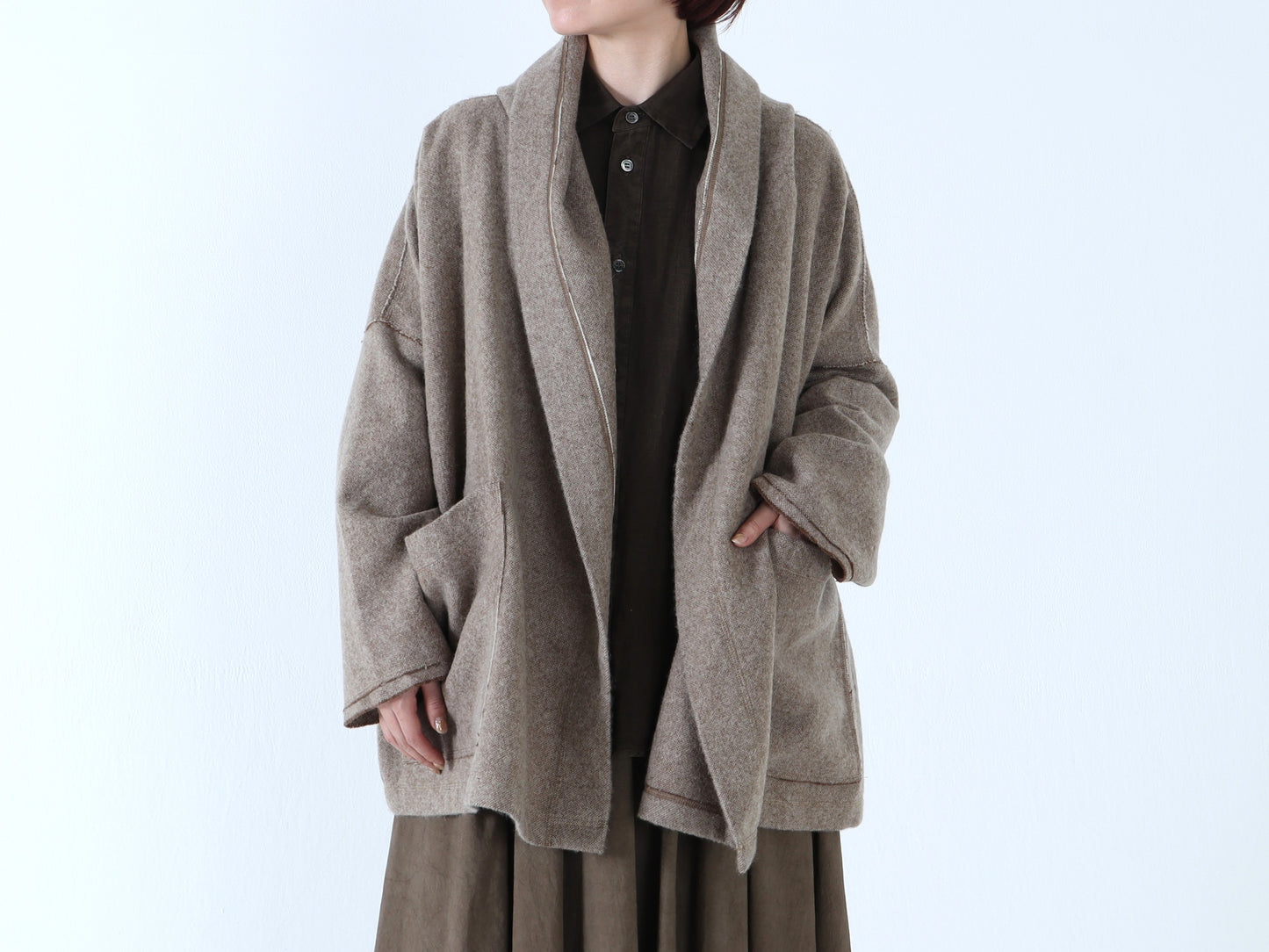 【NEW】ウールやぶれ織 ショールコート