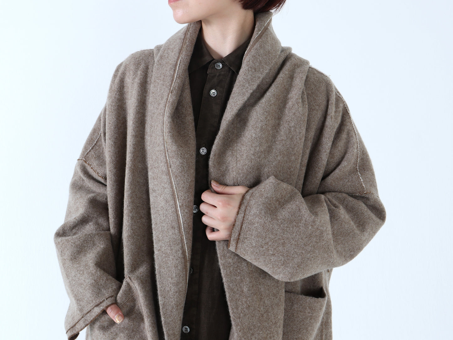 【NEW】ウールやぶれ織 ショールコート