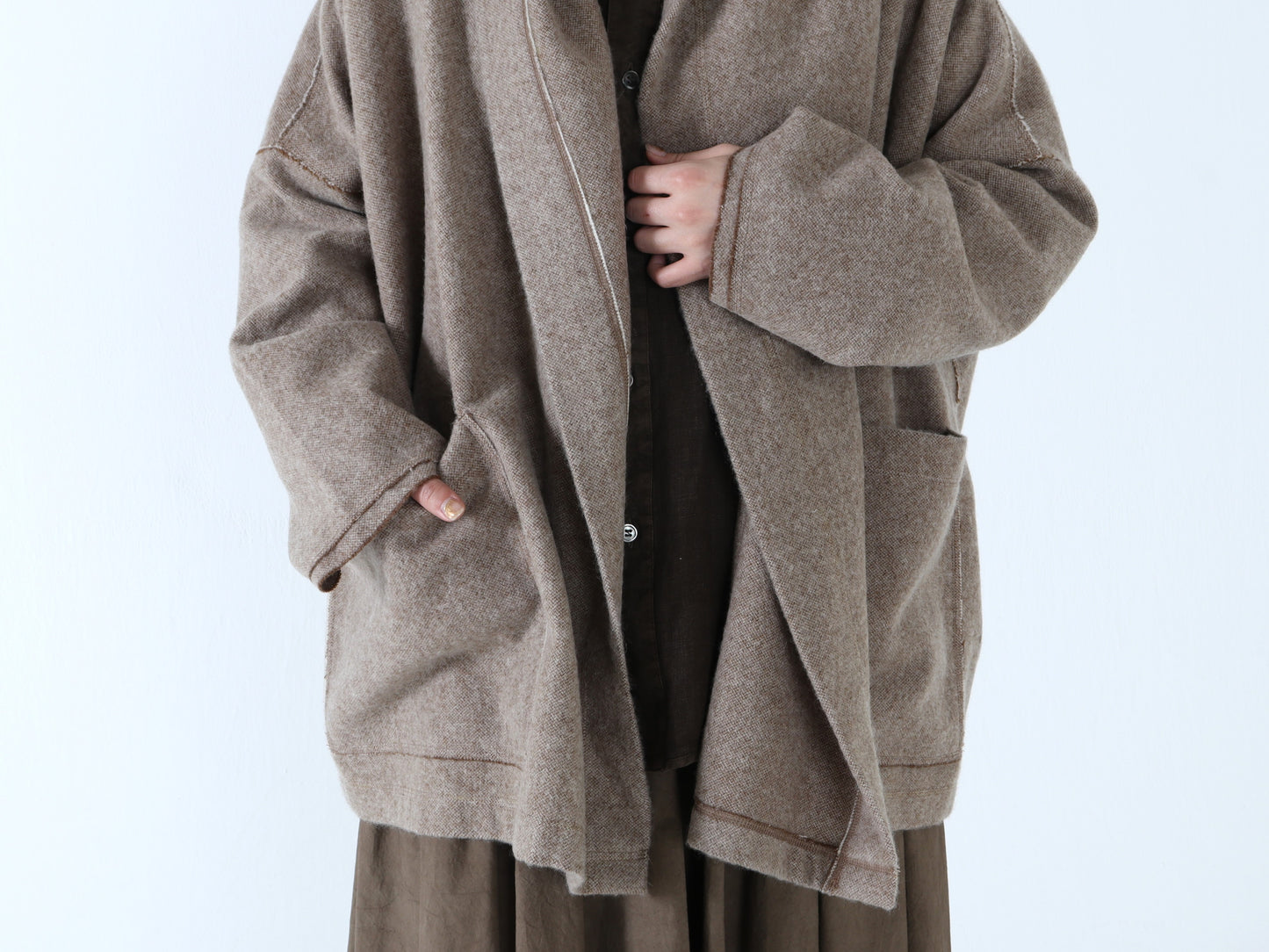 【NEW】ウールやぶれ織 ショールコート