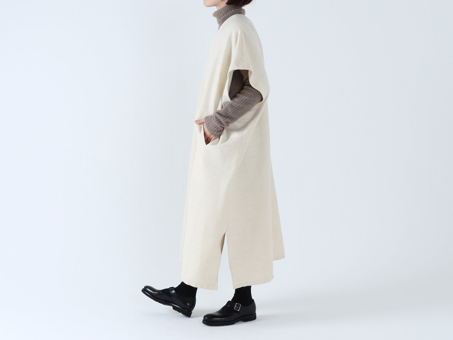 綿ウール朱子織 ポンチョワンピース