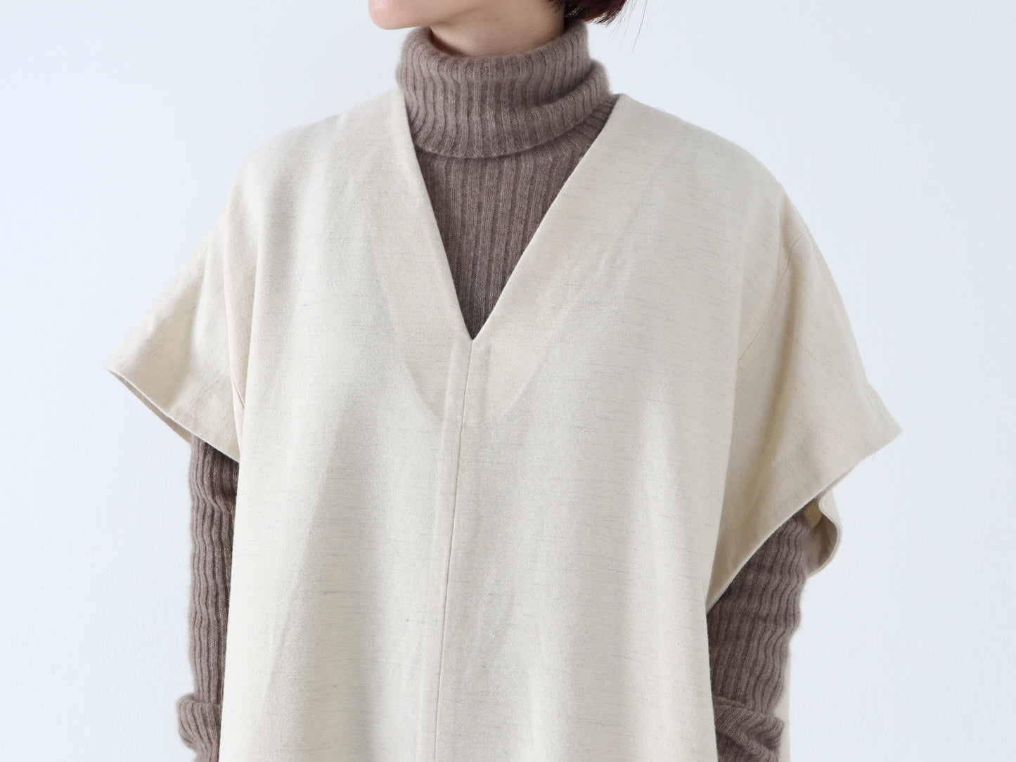綿ウール朱子織 ポンチョワンピース