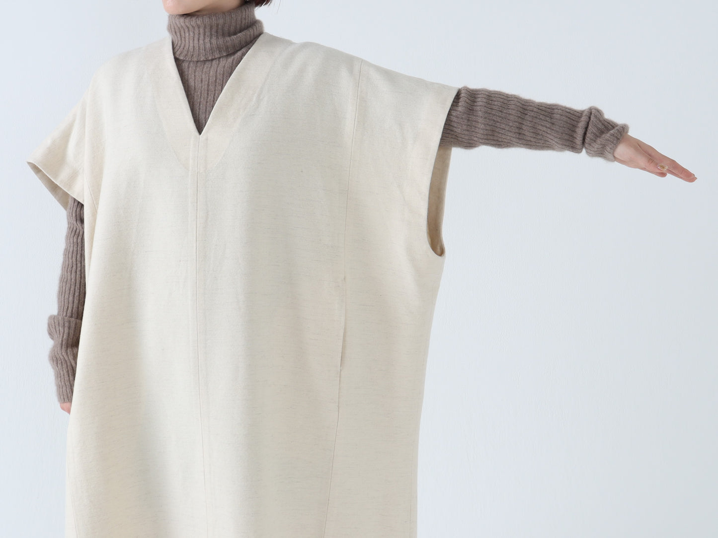 綿ウール朱子織 ポンチョワンピース