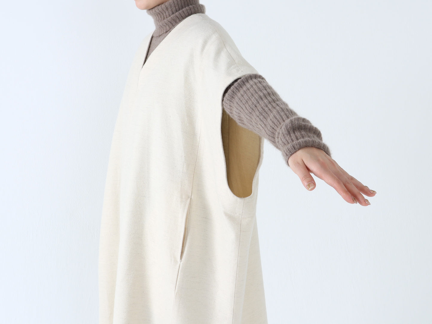 綿ウール朱子織 ポンチョワンピース