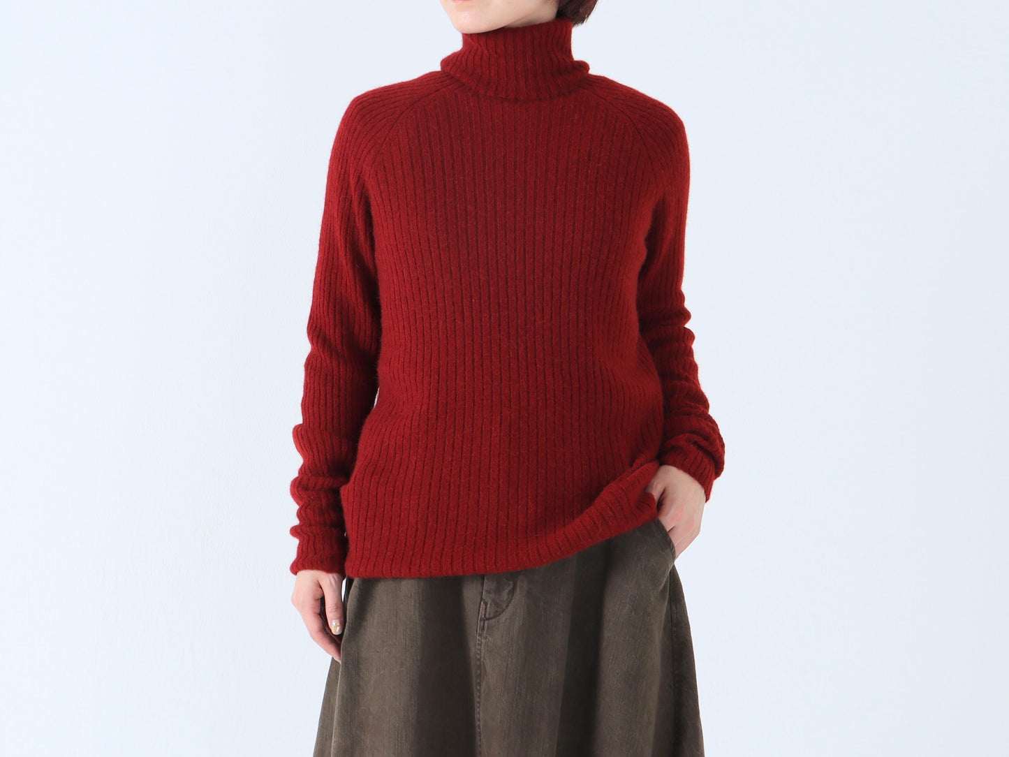 ベビーキャメル リブタートルネックセーター