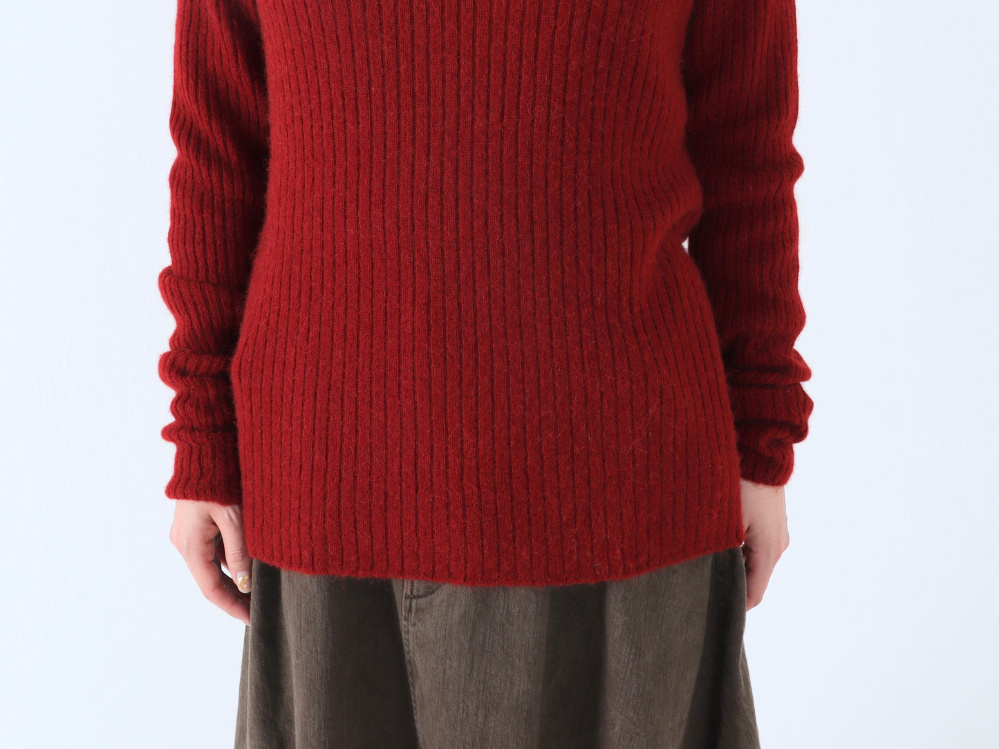 ベビーキャメル リブタートルネックセーター