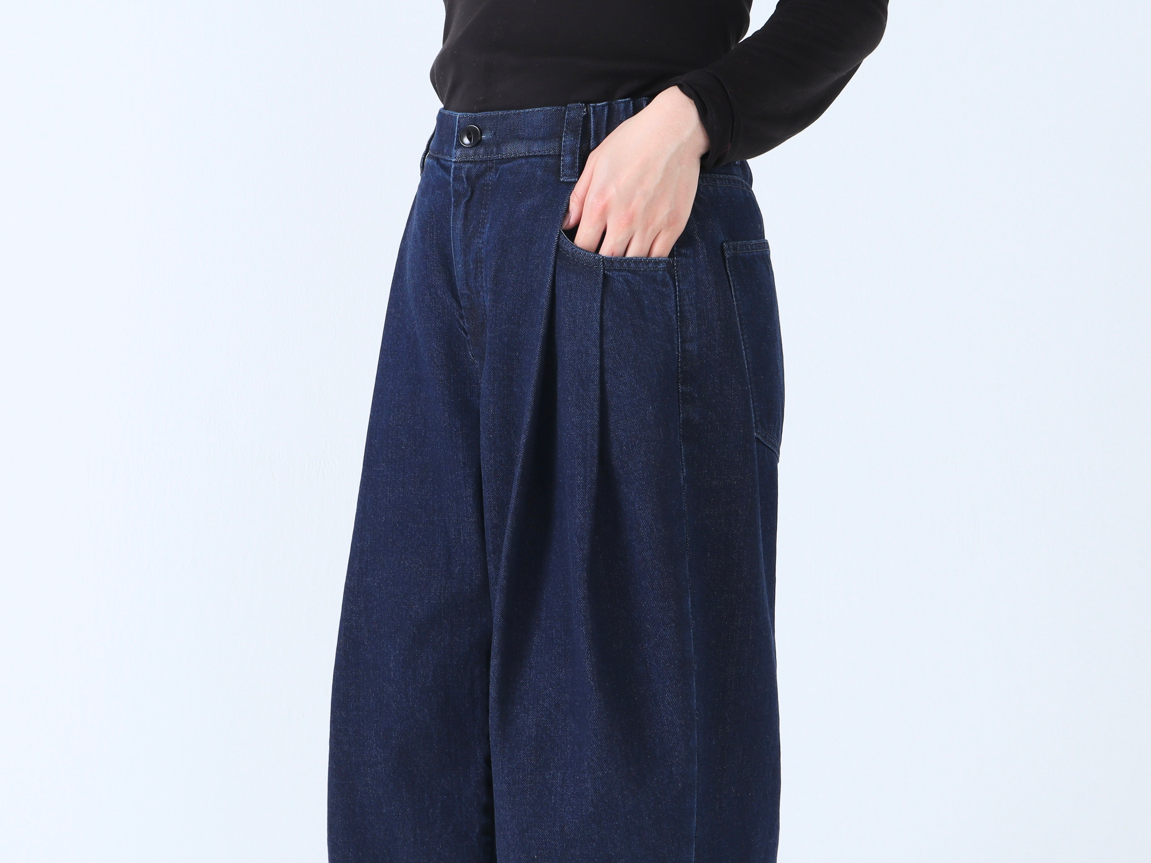 綿デニム(インディゴ) オーバータックパンツ – factory