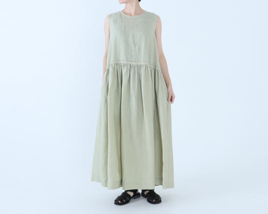 26SS｜D-07｜アイリッシュリネン(シワ加工)　ノースリーブギャザーワンピース