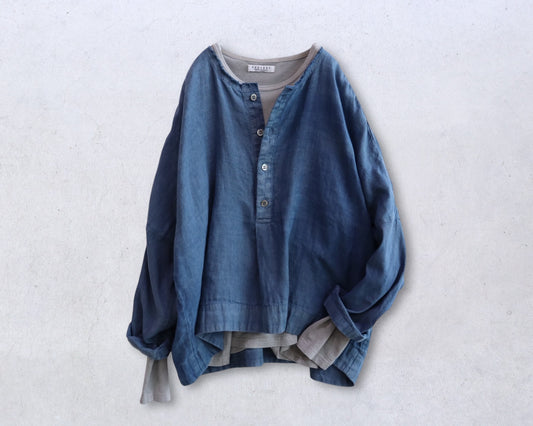 綿麻Wガーゼ×綿麻 ドルマンブラウス