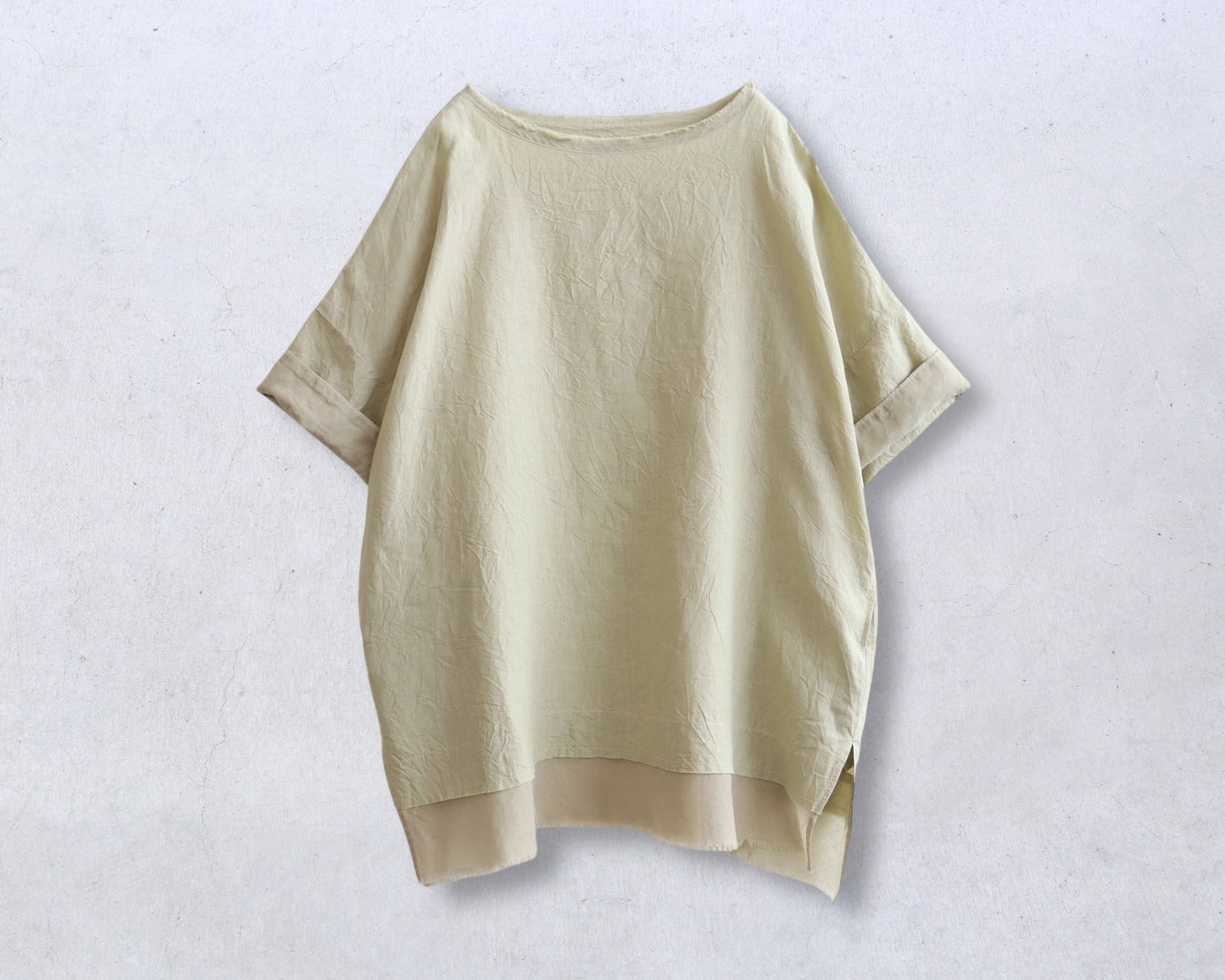 アイリッシュリネン シワ加工 チュニックブラウス