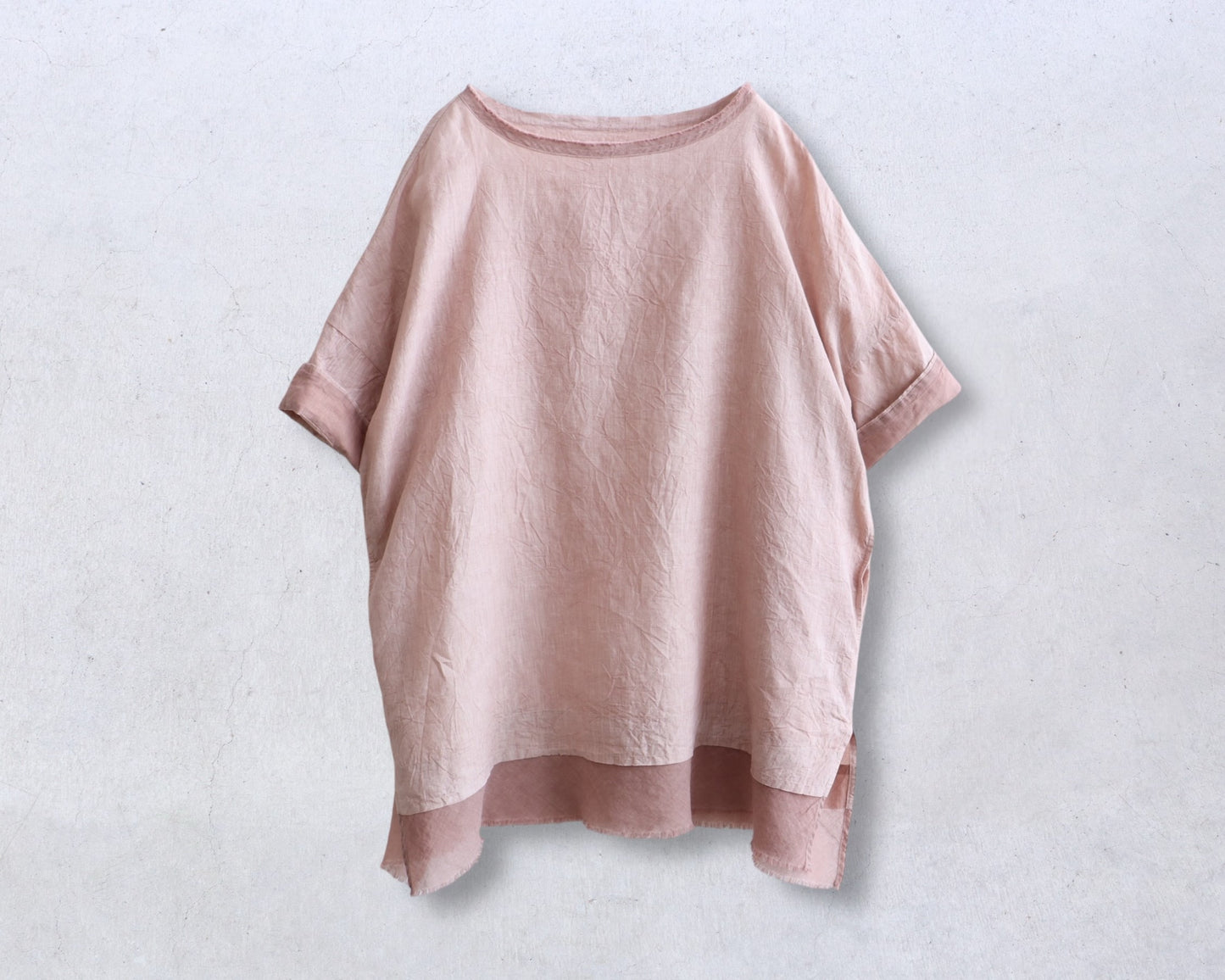 アイリッシュリネン シワ加工 チュニックブラウス