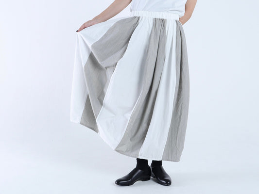 24SS｜S-03｜綿 ピンストライプ織 × 綿 近江晒　バイカラーパイピングスカート