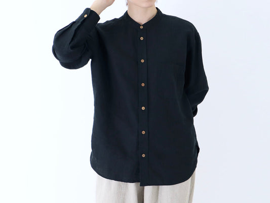 23AW｜B-09｜麻 シワ加工 スタンドカラー Shirt〈UNIQUE〉