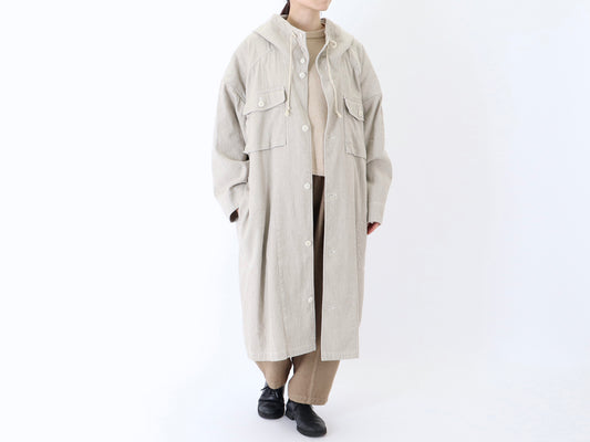 23AW｜C-05｜綿麻デニム ミリタリーフードロング Coat〈UNIQUE〉